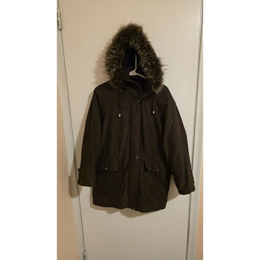 LONDON FOG Hooded Parka Jacket Womens Size Medium Brown Cottagecore Cabincore